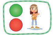 traffic light (green/red) with illustration of girl clapping
