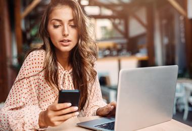 teenage girl using the internet