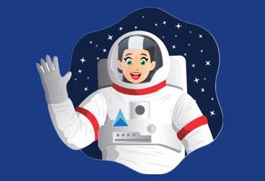 Illustration of female astronaut waving