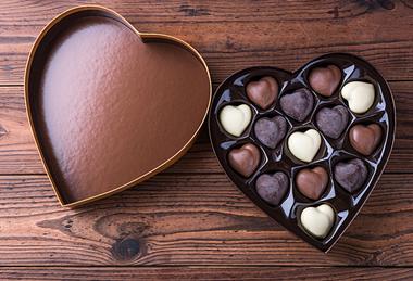 Box of Heart Shaped Chocolates. Valentines Candy