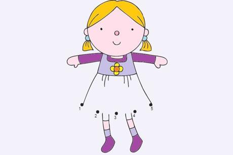 Drawing of doll with connect-dots activity