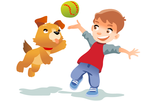 Boy playing with dog.