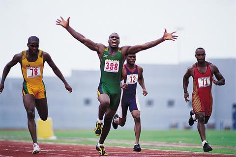 Photo of an athlete winning.