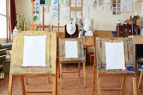 Photo of a project set up with no students, like science experiment set up before class starts or art materials ready but no students