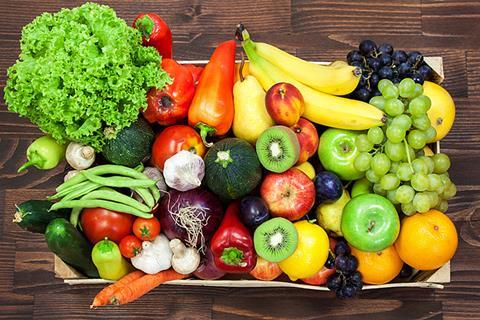 Photo of a fruit and vegetables basket.