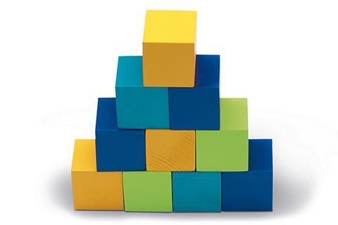 Photo of two and three dimensional shapes, e.g.: triangle, square, cube, etc.