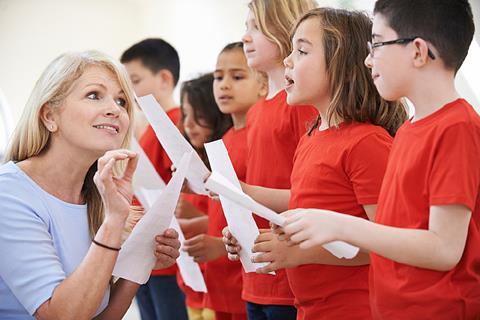 Photo of a group of children and their teacher singing in a classroom.  If too hard, just a photo of children singing.